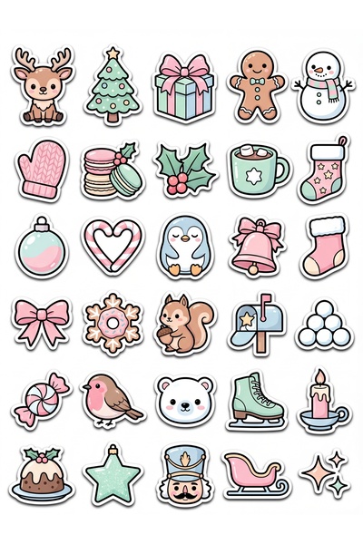 Store 30 Pieces Christmas Sticker Set - Pastel Design for Laptop, Agenda, Phone