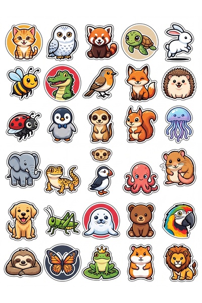 Store 30 Pieces Chibi Cute Animal Sticker Set - for Laptop, Notebook, Phone