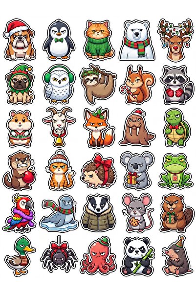 Store 30 Pieces of Funny Christmas Concept Grumpy Animal Sticker Set - for La...