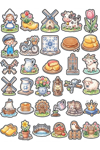 Store 30 Pieces Watercolor Dutch Dream Sticker Set - for Laptop, Notebook, Phone