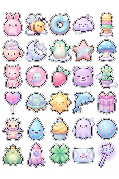 Store 30 Pieces of Shiny 3D Cute Sticker Set - for Laptop, Notebook, Phone