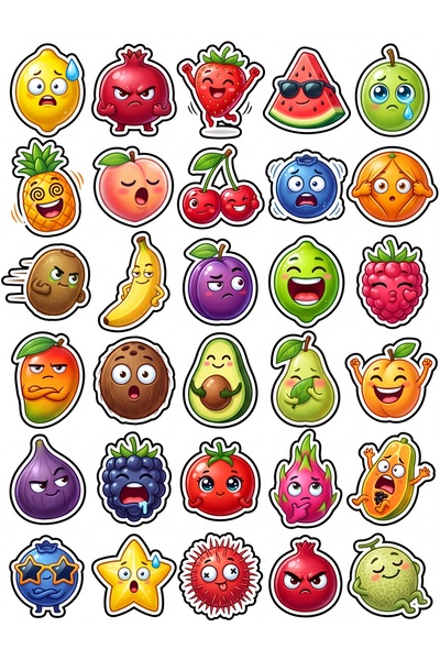 Store 30 Pieces Funny Fruit Characters Sticker Set - for Laptop, Notebook, Phone