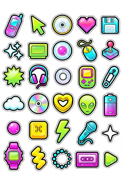 Store 30 Pieces Retro 2000S Technology Sticker Set - for Laptop, Phone, Agenda