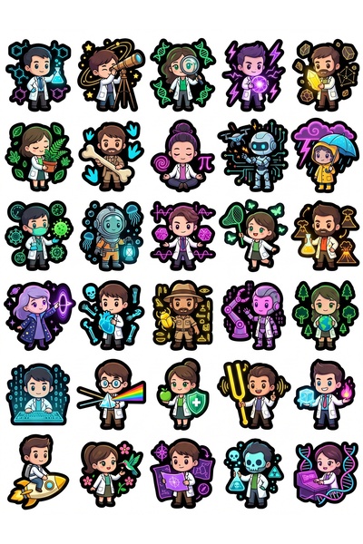 Store 30 Pieces Neon Chibi Science People Sticker Set - for Laptop, Notebook,...