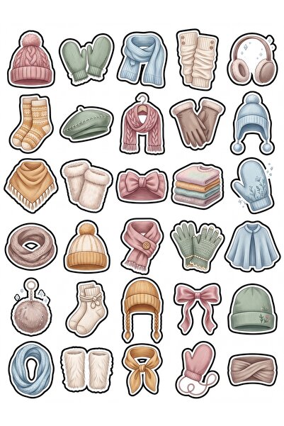 Store 30 Pieces Soft Pastel Winter Accessory Sticker Set - for Laptop, Notebo...