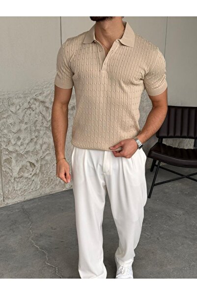 OKSHEN Standard Fit Patterned Polo Neck Knitwear T-Shirt