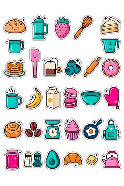 Store 30-Piece Kitchen and Dining Sticker Set - Colorful Design for Laptop, N...