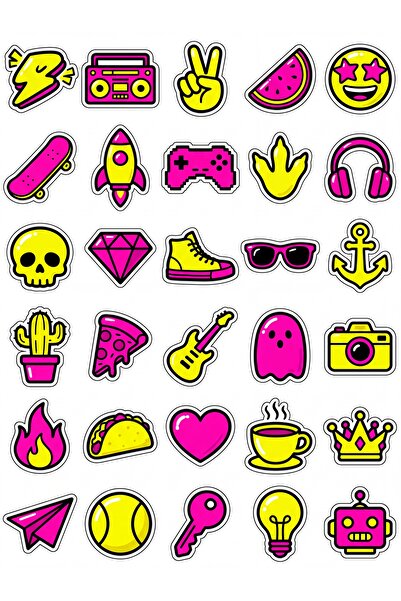Store 30 Pieces Neon Pop Art City Icons Sticker Set - for Laptop, Notebook, P...