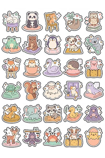 Store 30 Pieces Pastel Animals Sticker Set - for Laptop, Notebook, Agenda