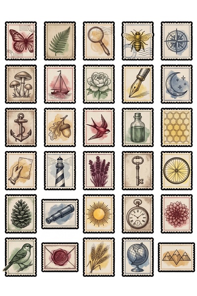 Store 30 Pieces Vintage Nature and Postage Stamp Sticker Set - for Agenda Scr...