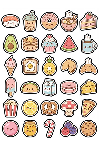 Store 30 Pieces Pastel Food and Drink Sticker Set - for Notebook, Laptop, Pho...