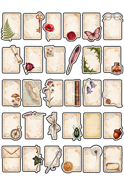 Store 30 Pieces Vintage Botanical and Antique Sticker Set - for Agenda, Noteb...