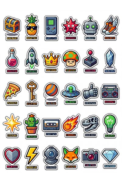 Store 30 Pieces Retro Pixel Arcade Design Sticker Set - for Laptop, Notebook,...