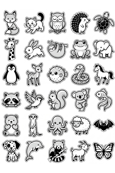 Store 30 Pieces Black and White Cute Animal Sticker Set - for Laptop, Noteboo...