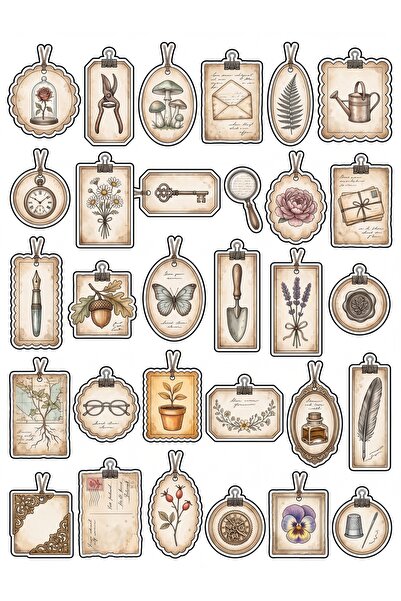Store 30 Pieces Vintage Botanical Antique Sticker Set - Aesthetic Design for ...