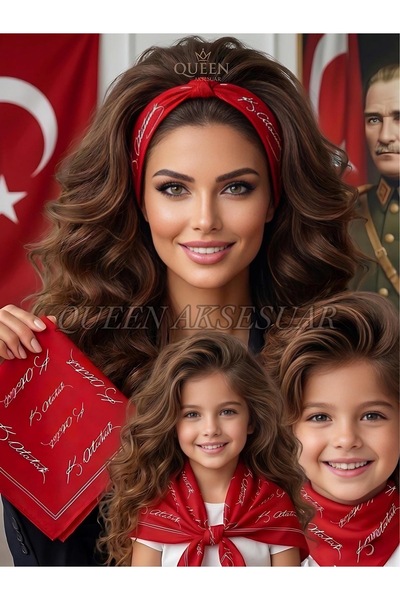 QUEEN AKSESUAR Kemal Atatürk Signature Patterned 50X50 cm Cotton Fabric Schoo...