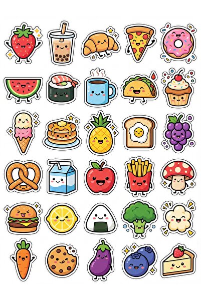 Store 30 Pieces Chibi Cute Foods Sticker Set - Laptop, Notebook, Agenda and W...