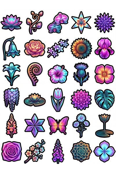 Store 30 Pieces Iridescent Exotic Flower Sticker Set - for Laptop, Notebook, ...