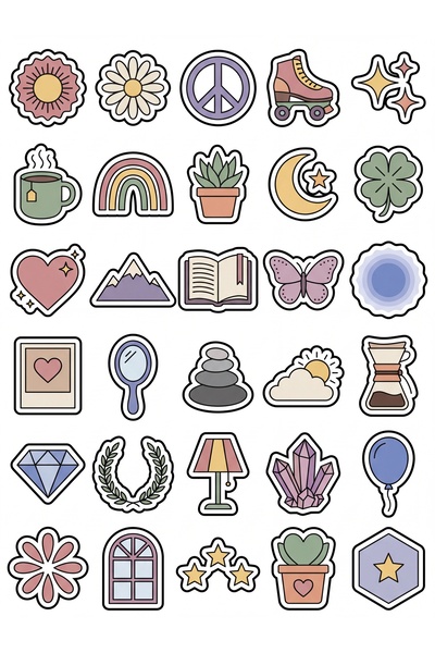 Store 30 Pieces Pastel Retro Positive Energy Sticker Set - for Laptop, Notebo...