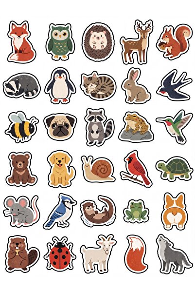 Store 30 Pieces Pastel Drawing Animal Sticker Set - for Laptop, Notebook, Phone