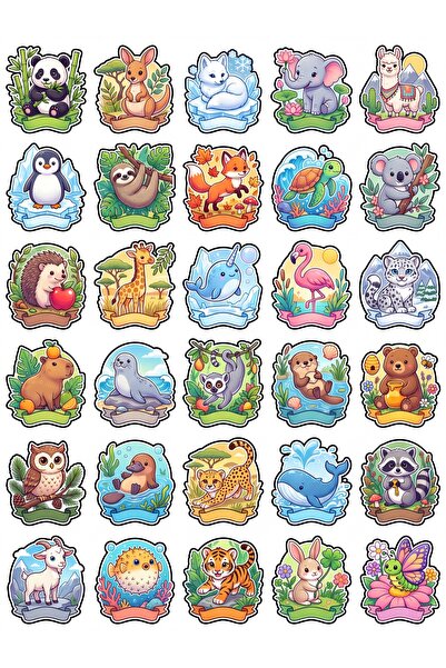 Store 30 Pieces of Baby Animal Sticker Set - Decorative Pack for Laptop, Note...