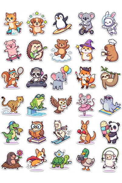 Store 30 Pieces Cute Animal Sticker Set - for Laptop, Notebook, Phone, Water ...