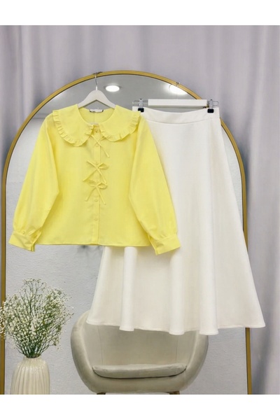 MODA VEDAT Γυναικείο Σετ Φούστας με Λεπτομέρεια Φιόγκου και Πουφ -05200