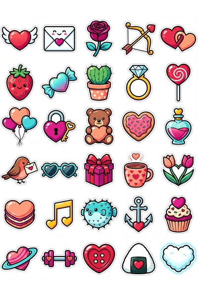 Store 30 Pieces Shiny Romantic Icons Sticker Set - for Laptop Notebook Phone