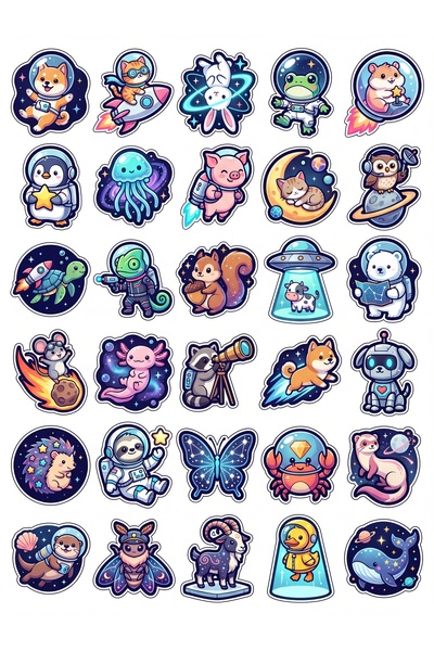 Store 30 Pieces Space Themed Animal Sticker Set - Laptop Notebook Phone