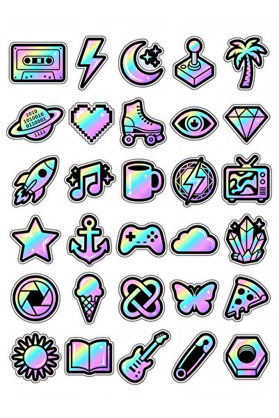 Store 30 Pieces Holographic Shiny Retro Pop-Art Sticker Set - for Laptop, Pho...