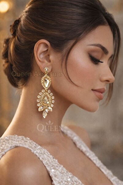QUEEN AKSESUAR Mihrimah Zümrüd-ü Altın gold Kristal Taşlı otantik Osmanlı mot...
