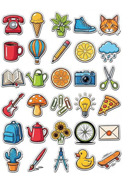 Store 30 Colorful Sticker Set of Daily Objects - for Laptop, Phone, Notebook