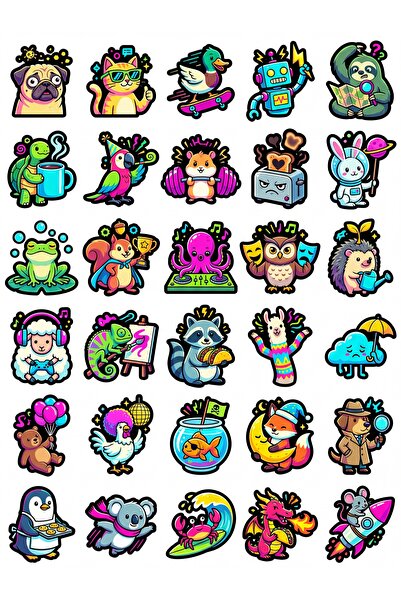 Store 30 Pieces Fun Character Sticker Set - for Laptop, Notebook, Phone