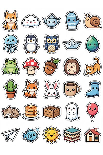 Store 30 Pieces Animal and Object Sticker Set - Laptop, Notebook, Phone, Agenda