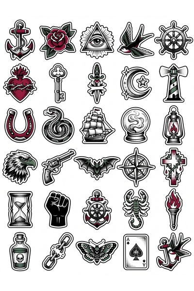 Store 30 Pcs Vintage Traditional Tattoo Art Sticker Set - for Laptop Notebook...
