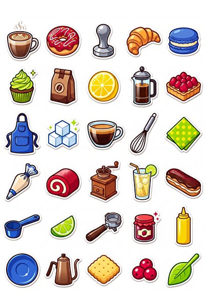 Store 30 Colorful Coffee and Dessert Sticker Set - for Laptop, Notebook, Phone