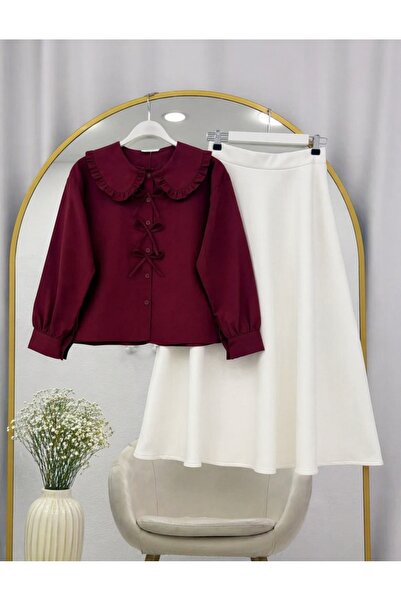 MODA VEDAT Set de fustă scuba cu detalii cu fundă pentru femei -05200