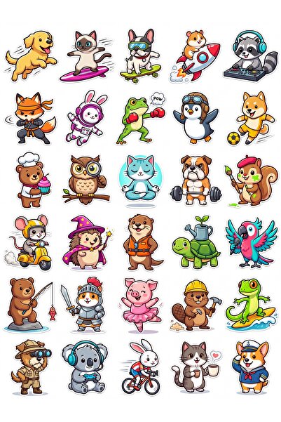 Store 30 Pieces Shiny Chibi Animal Sticker Set - for Laptop, Notebook, Phone