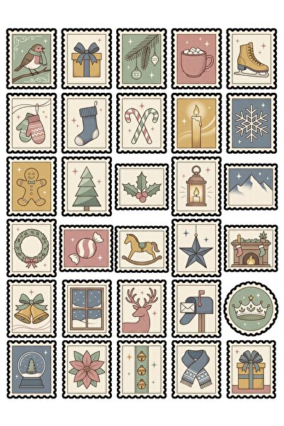Store 30 Pcs Retro Christmas Postage Stamp Sticker Set - Vintage Pack for Age...