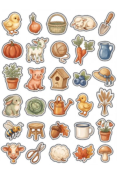 Store 30 Pieces Watercolor Cute Farm Sticker Set - for Laptop, Notebook, Agenda