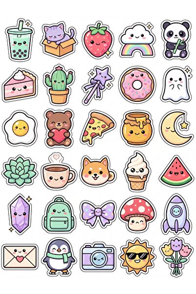 Store 30 Adet Sevimli Karakterler Sticker Seti - Laptop Defter Telefon Ajanda