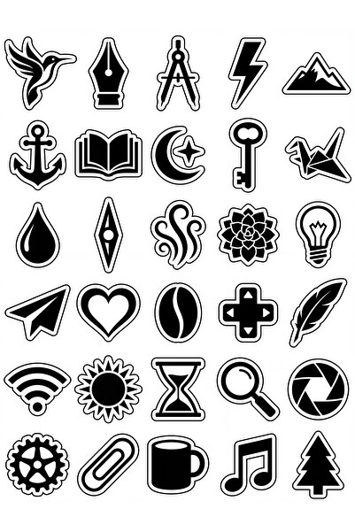 Store 30 Pieces Minimalist Black and White Icon Sticker Set - for Laptop, Age...