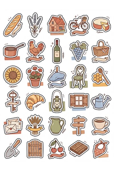 Store 30 Pieces Aesthetic French Countryside Sticker Set - for Agenda Noteboo...