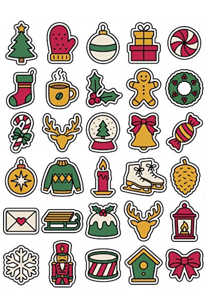 Store 30 Pieces of Fun New Year Doodle Sticker Set - for Laptop, Notebook, Ag...