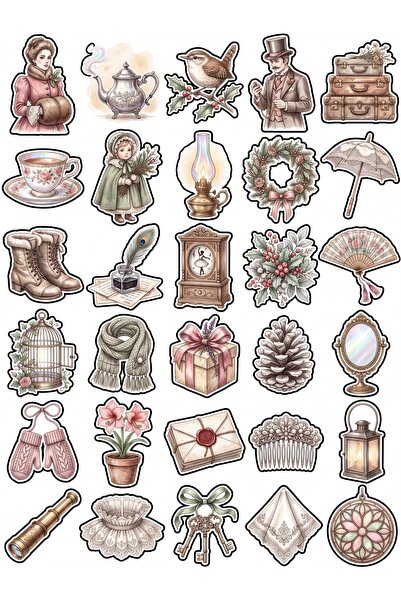 Store 30 Pieces Aesthetic Vintage Winter Sticker Set - for Notebook, Agenda, ...
