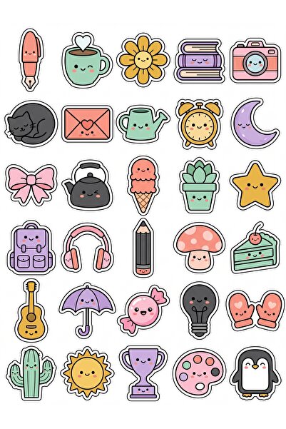 Store 30 Pieces Cute Object Sticker Set - Laptop Notebook Phone Case