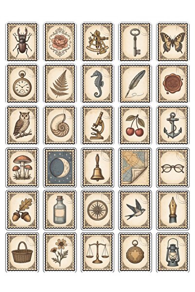 Store 30 Pieces Vintage Nostalgic Stamp Sticker Set - for Agenda, Scrapbook, ...