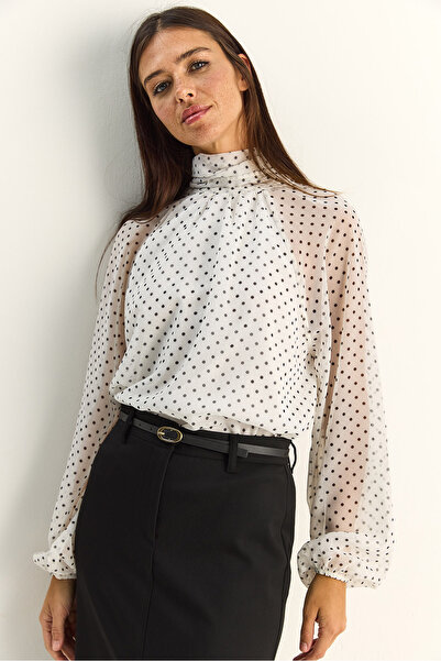 Bianco Lucci Γυναικεία Πουά τεμάχια ψηλός λαιμός Cape Cut Princess Sleeve Με ...