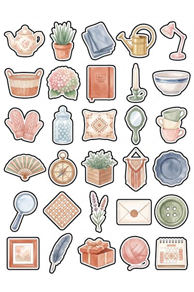 Store 30 Pieces Pastel Watercolor Household Items Sticker Set - Laptop Notebo...
