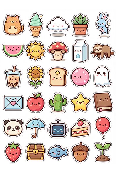 Store 30 Pieces Cute Animal and Object Sticker Set - for Laptop, Notebook, Phone